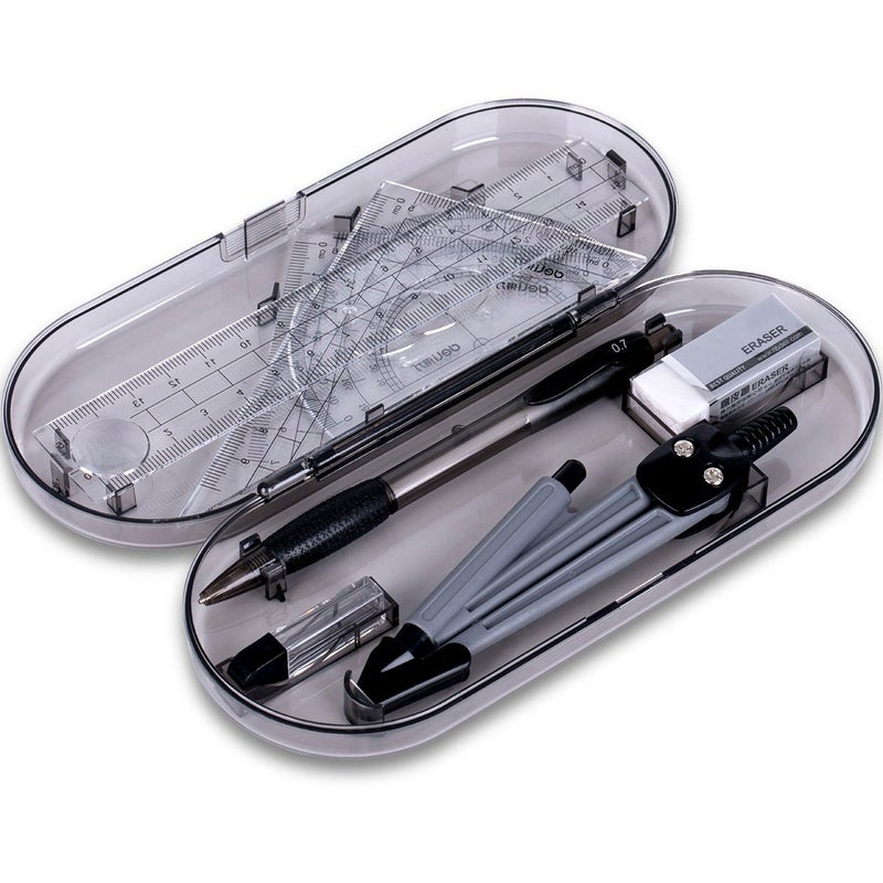 MeetUs Math Geometry Kit Set 8 Pieces Student Supplies with Shatterproof Storage Box & Reusable Pouch,Includes Rulers,Protractor,Compass,Pencil,Eraser.for Students and Engineering Drawings - Image 2